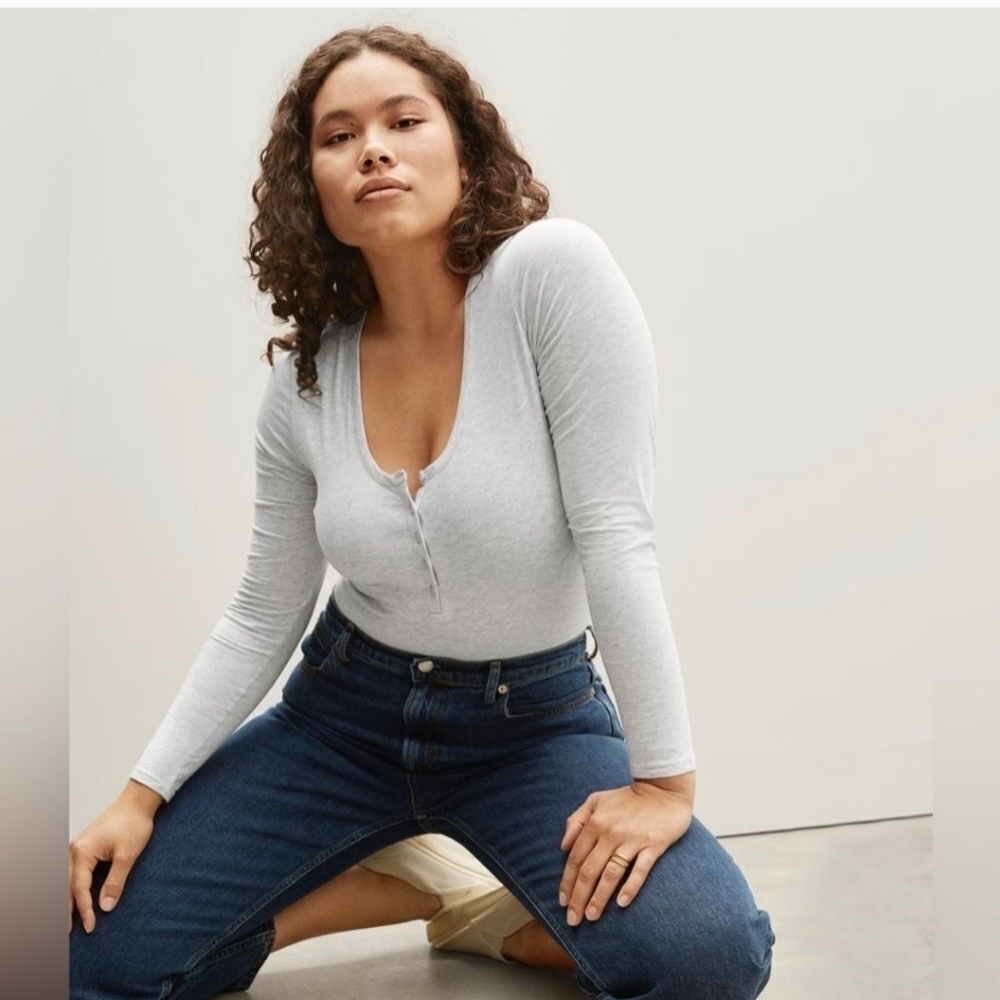 NWOT Everlane Henley Body Suit Size XS Long Sleeves Gray Supima Cotton J Crew